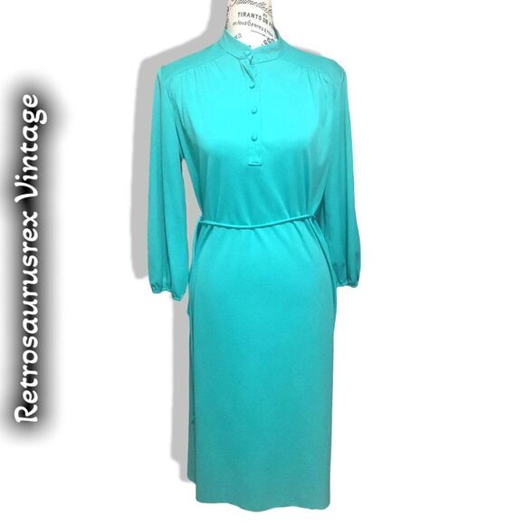 VINTAGE 1960’s Funky Mod Green Secretary Shift Dress Size Large - Picture 2 of 6